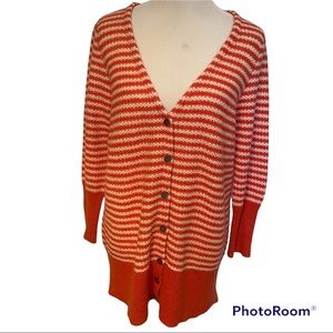 SUNDANCE SWEATER CARDIGAN ORANGE WHITE STRIPE V-NECK LONG SLEEVE SIZE MP PETITE